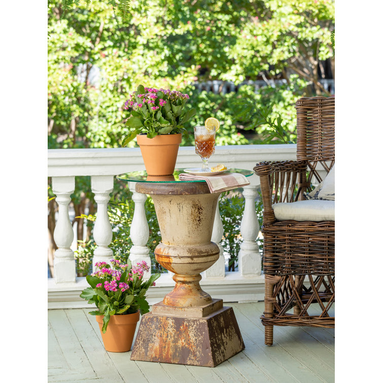 Large Rustic Aged Metal Garden Urn Planter