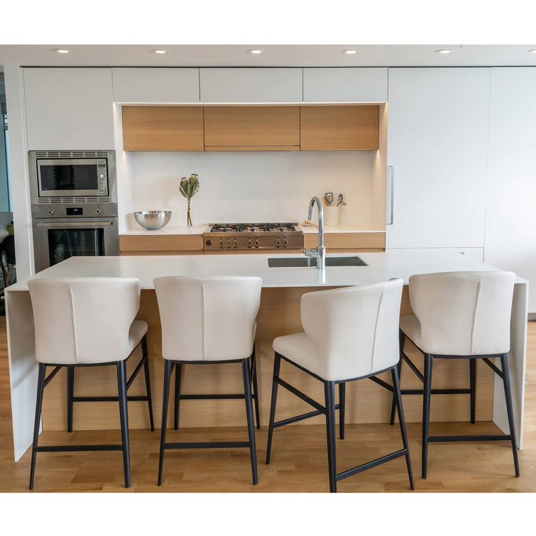 Beige Faux Leather and Metal Contemporary Counter Stool