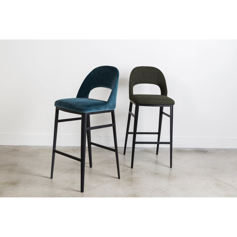 Contemporary Teal Velvet & Metal Counter Stool, 16.5"W