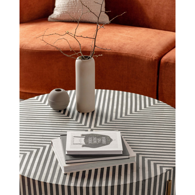 Carnegie Art Deco Round Coffee Table in Camel Bone & Brass