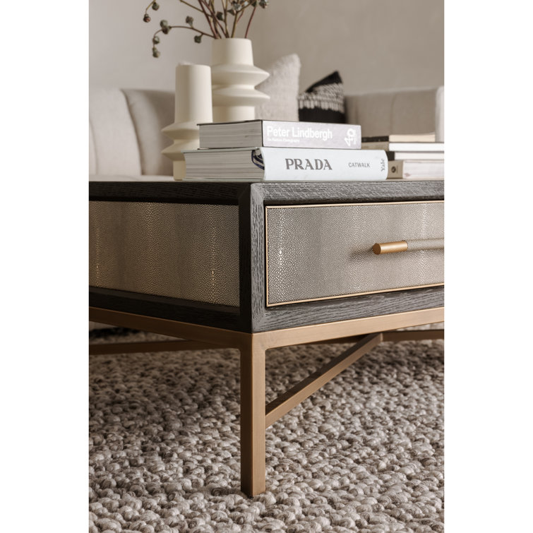 Trent Mako Art Deco Blackened Oak Coffee Table with Brass Accents
