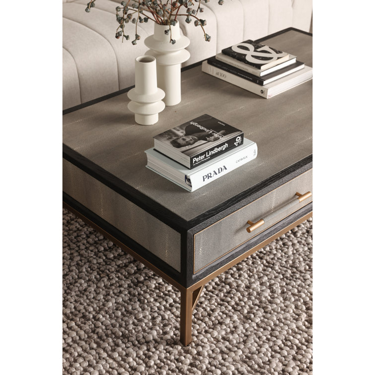 Trent Mako Art Deco Blackened Oak Coffee Table with Brass Accents