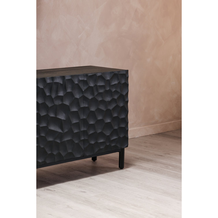 Fife 71'' Black Solid Wood Sideboard with Hand-Chiseled Doors