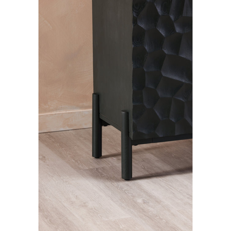 Fife 71'' Black Solid Wood Sideboard with Hand-Chiseled Doors