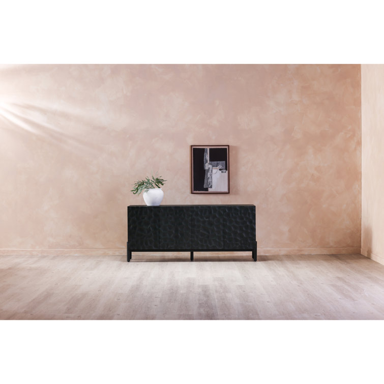 Fife 71'' Black Solid Wood Sideboard with Hand-Chiseled Doors