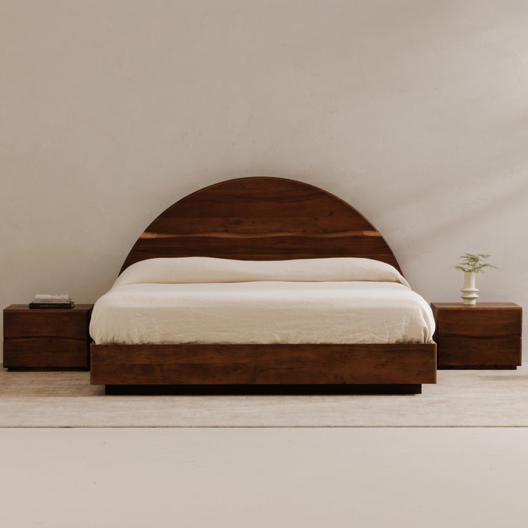 Rustic Luxe Rounded Headboard Acacia Wood Queen Bed