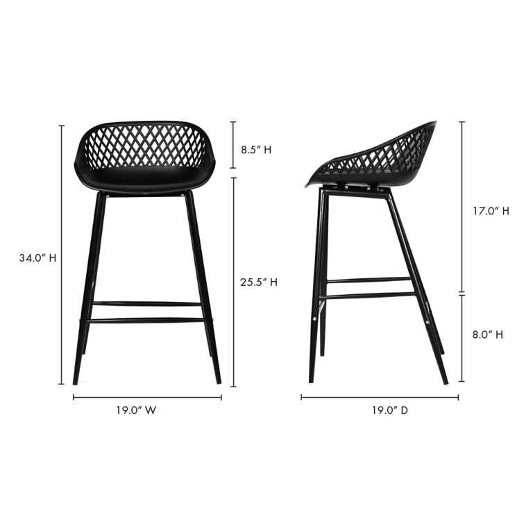 Black Powder Coated Aluminum Patio Bar Stools, Set of 2