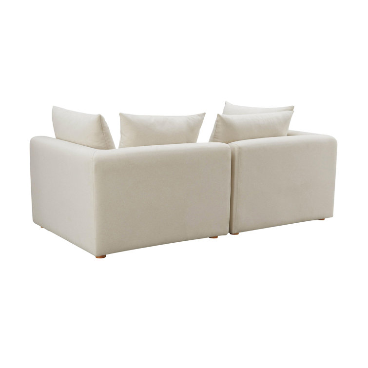 Cream Linen Modular Loveseat with Cushions