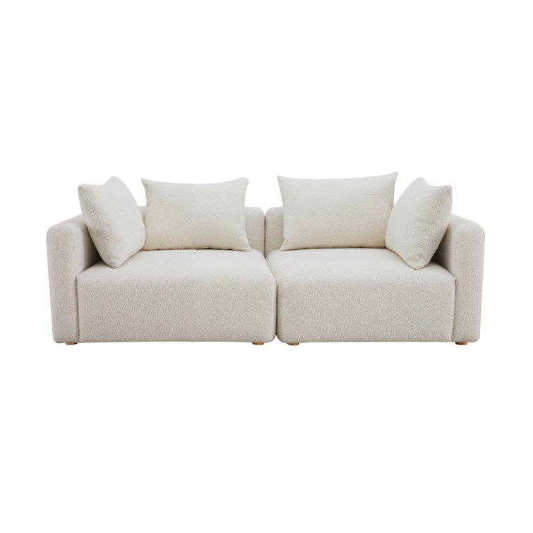 Cream Boucle Linen Modular Loveseat Sofa
