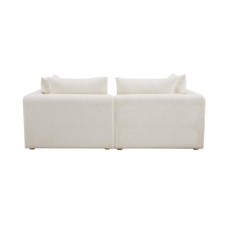 Cream Boucle Linen Modular Loveseat Sofa