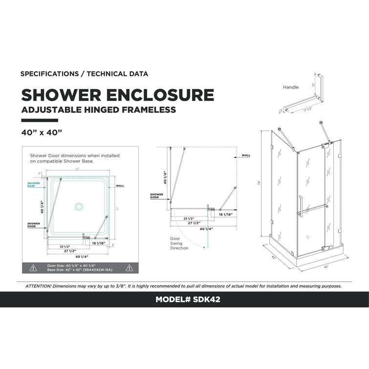 Polished Chrome Frameless Tempered Glass Corner Shower Enclosure - 40" x 40" x 74"