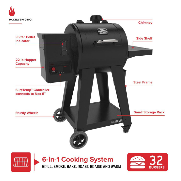 Oakford 20" Black Wi-Fi Wood Pellet Grill