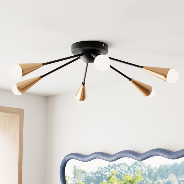 Clive Satin Brass 25" Modern Half-Sputnik Flush Mount