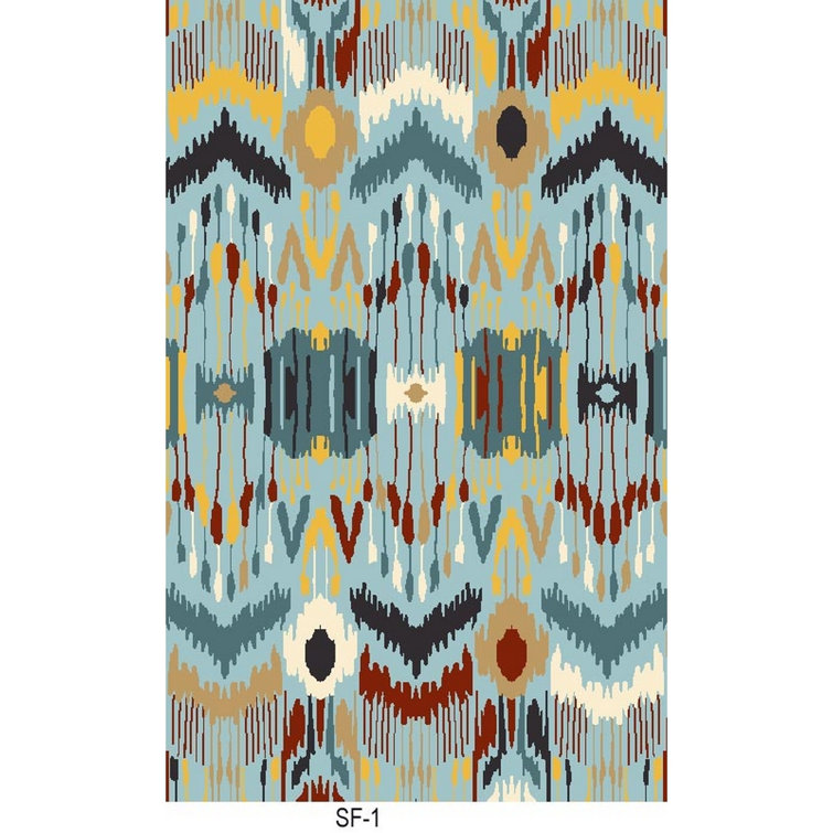 Blue and Multicolor Flat Woven Wool Ikat Area Rug