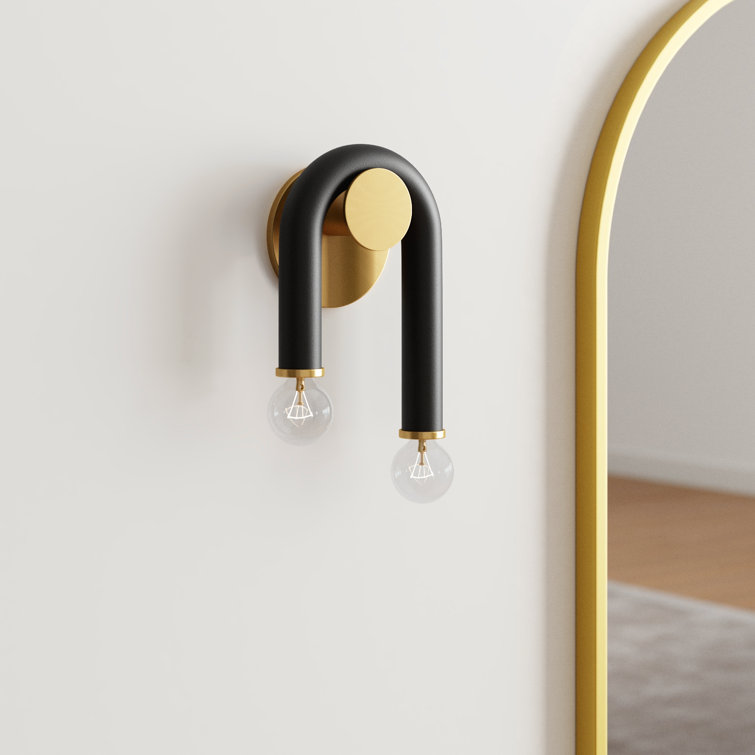 Whimsical Modern Black and Brass Dual-Bulb Wall Sconce