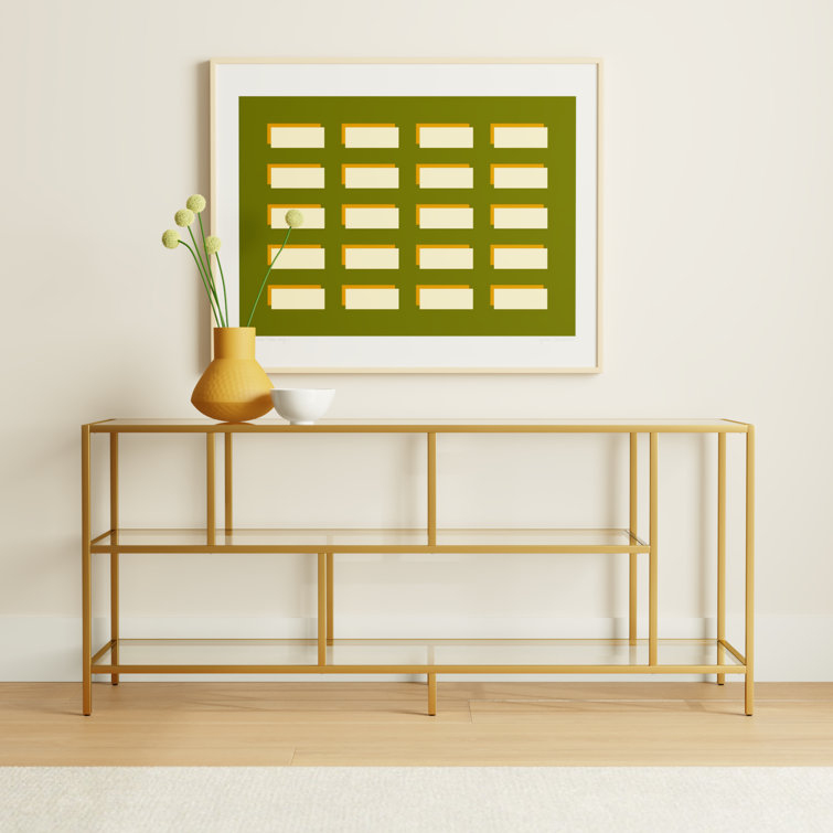 Winthrop 55" White Brass TV Stand with Tempered Glass Shelves