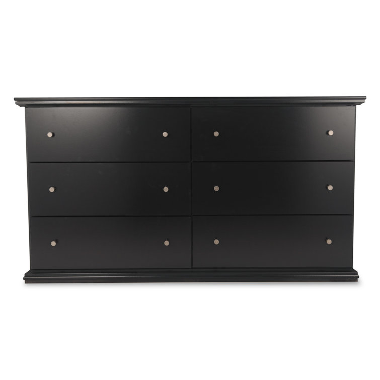 Black Contemporary 6-Drawer Dresser with Pewter Hardware