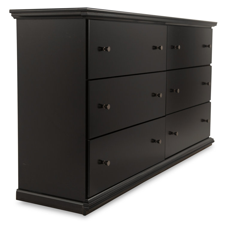 Black Contemporary 6-Drawer Dresser with Pewter Hardware