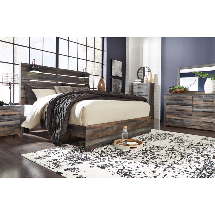 Rustic King Storage Bed with USB Charging, Brown Wood