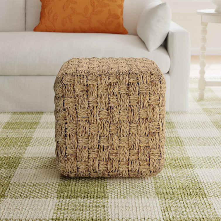 Medium Brown Seagrass Square Upholstered Pouf