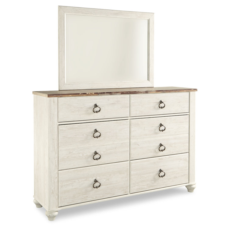 Coastal Retreat Whitewashed 6-Drawer Dresser with Plank-Style Top