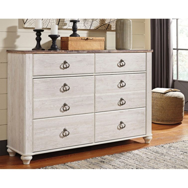 Coastal Retreat Whitewashed 6-Drawer Dresser with Plank-Style Top