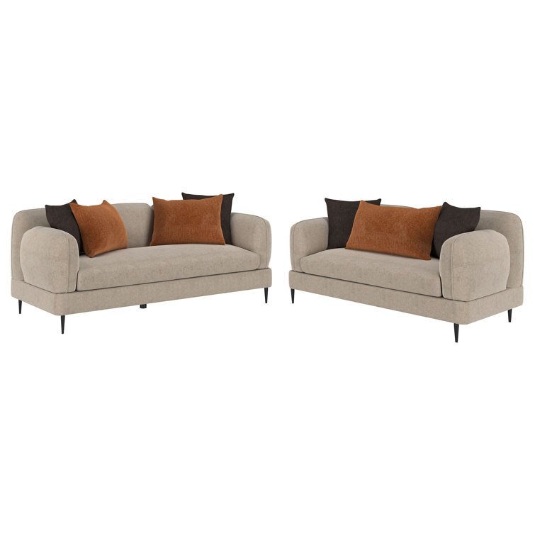 84" Green Chenille Sofa and Loveseat Set with Accent Pillows