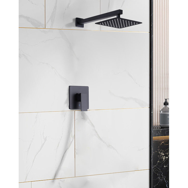 Matte Black Large Square Rain Shower Faucet with Lever Handle