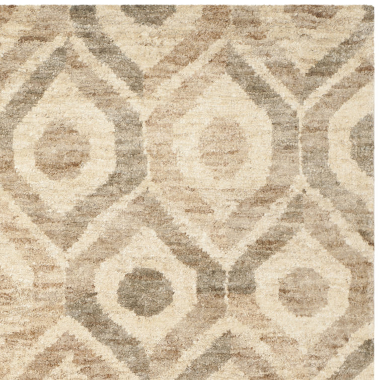 Hand-Knotted Beige and Brown Geometric Wool Rug, 4' x 6'