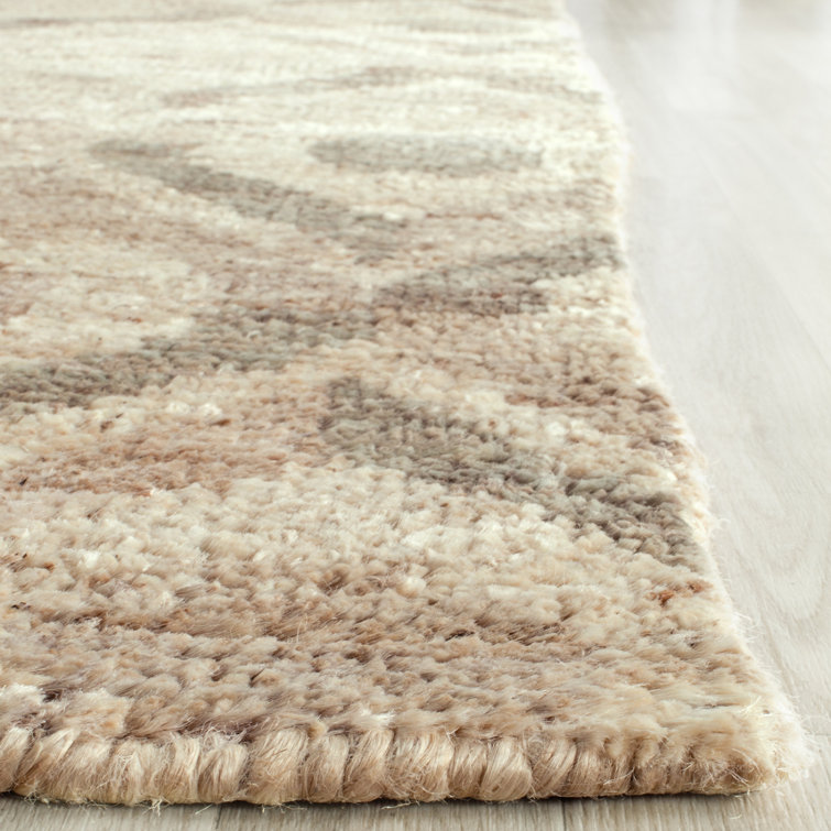Hand-Knotted Beige and Brown Geometric Wool Rug, 4' x 6'