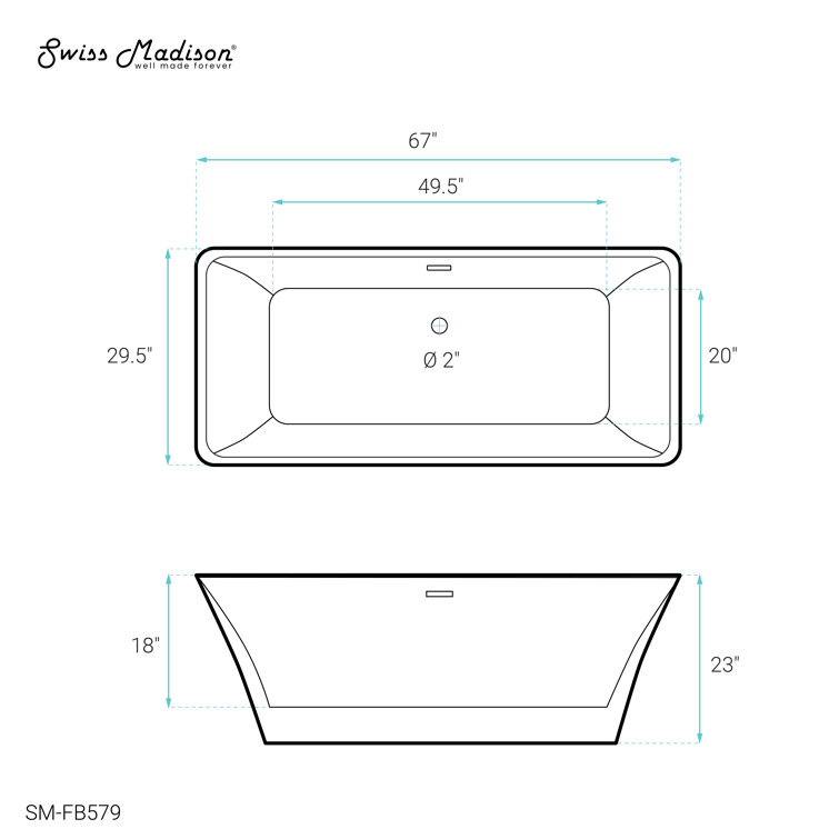 St. Tropez 67" White Acrylic Freestanding Bathtub
