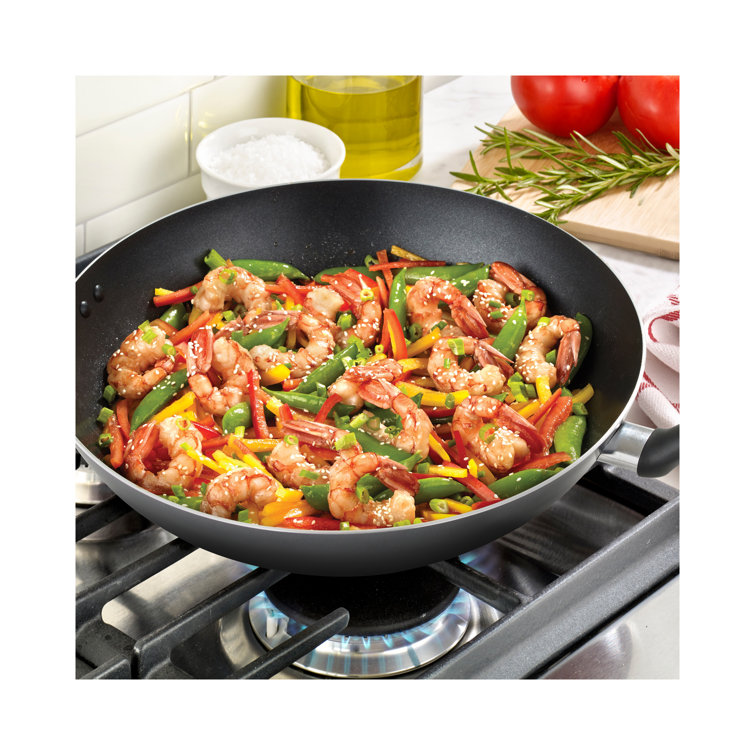 T-Fal 14" Black Nonstick Aluminum Wok with Helper Handle