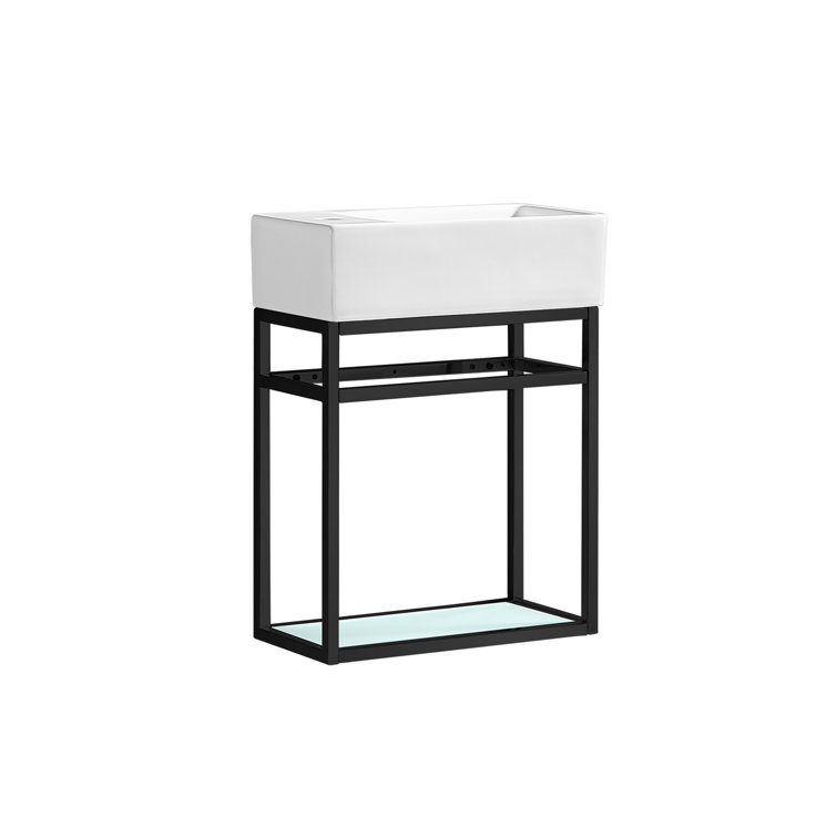 19'' Black Stainless Steel Floating Bathroom Vanity with Glossy White Ceramic Top