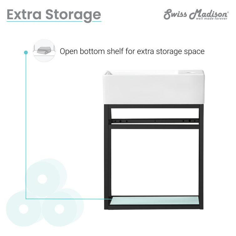 19'' Black Stainless Steel Floating Bathroom Vanity with Glossy White Ceramic Top