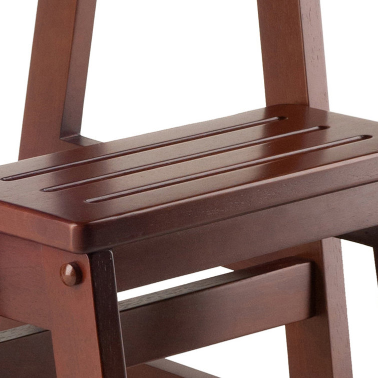 Antique Walnut Foldable 2-Step Wooden Step Stool