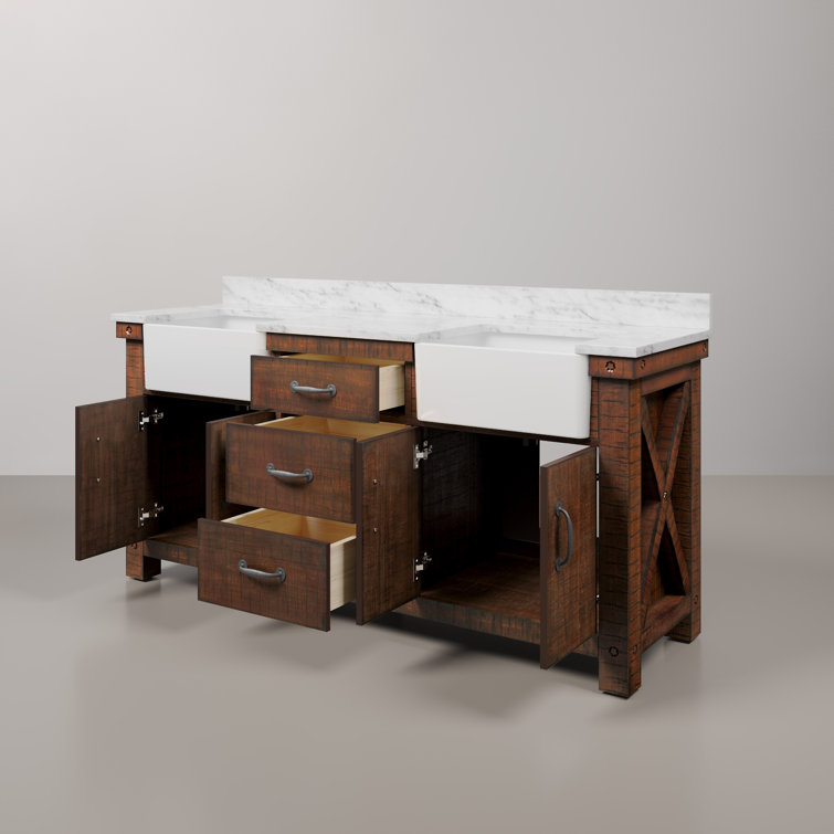 Paisley 72'' Rustic Sienna Hardwood Double Vanity with Marble Top