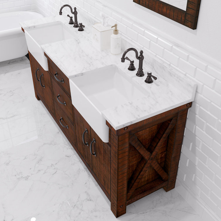 Paisley 72'' Rustic Sienna Hardwood Double Vanity with Marble Top