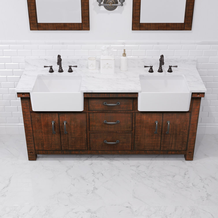 Paisley 72'' Rustic Sienna Hardwood Double Vanity with Marble Top