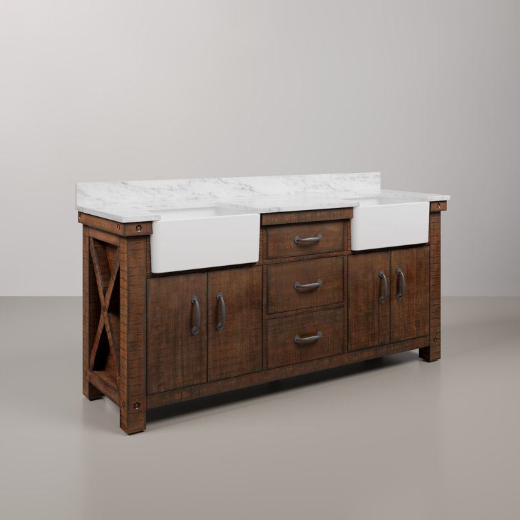Paisley 72'' Rustic Sienna Hardwood Double Vanity with Marble Top