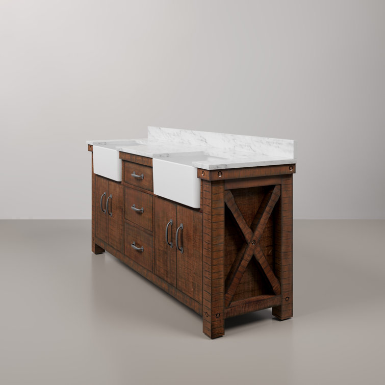 Paisley 72'' Rustic Sienna Hardwood Double Vanity with Marble Top