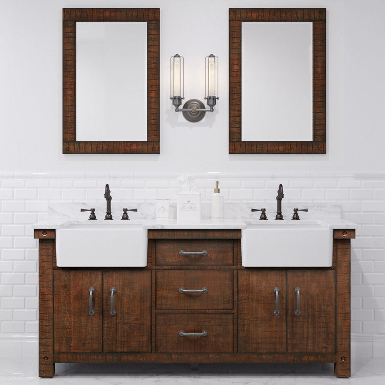 Paisley 72'' Rustic Sienna Hardwood Double Vanity with Marble Top