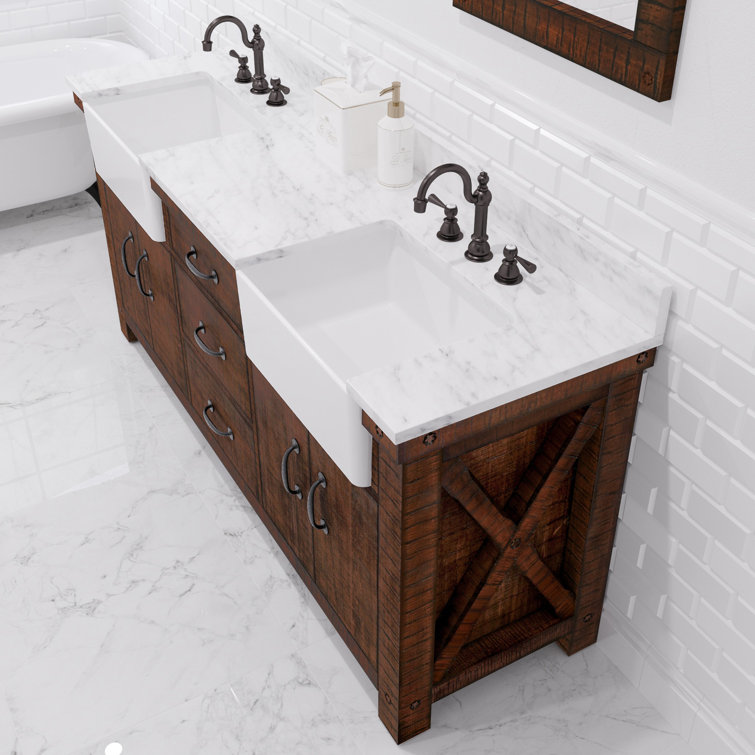Paisley 72'' Rustic Sienna Hardwood Double Vanity with Marble Top