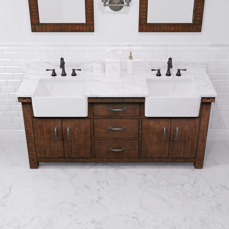 Paisley 72'' Rustic Sienna Hardwood Double Vanity with Marble Top