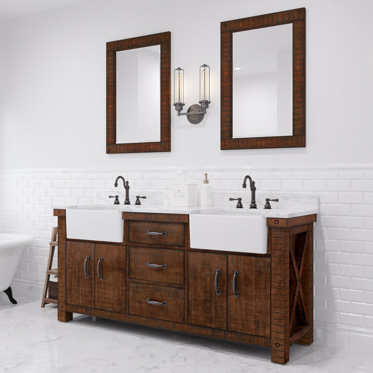 Paisley 72'' Rustic Sienna Hardwood Double Vanity with Marble Top