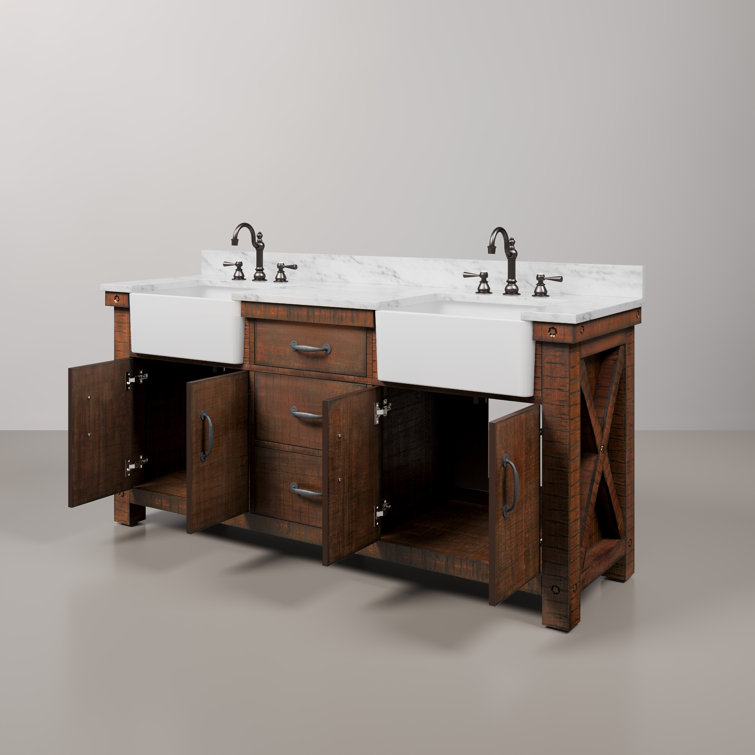 Paisley 72'' Rustic Sienna Hardwood Double Vanity with Marble Top