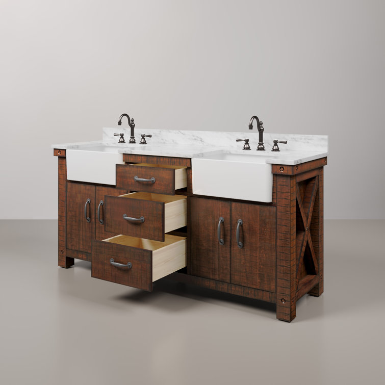 Paisley 72'' Rustic Sienna Hardwood Double Vanity with Marble Top