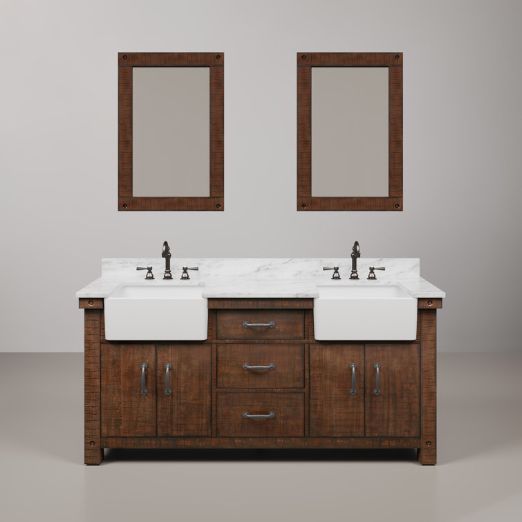 Paisley 72'' Rustic Sienna Hardwood Double Vanity with Marble Top