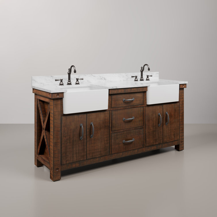 Paisley 72'' Rustic Sienna Hardwood Double Vanity with Marble Top