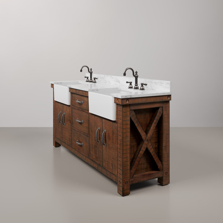 Paisley 72'' Rustic Sienna Hardwood Double Vanity with Marble Top