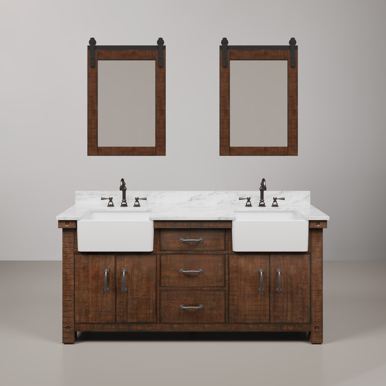 Paisley 72'' Rustic Sienna Hardwood Double Vanity with Marble Top